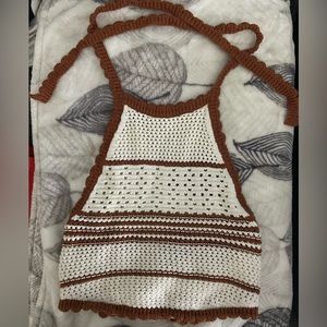 halter tie stripped crop top